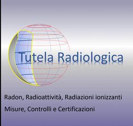 Logo "Tutela Radiologica" con mappamondo, testo su radiazioni e certificazioni.