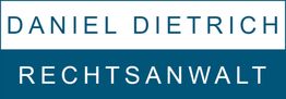 Logo mit Text: "Daniel Dietrich Rechtsanwalt" in Blau und Weiß.