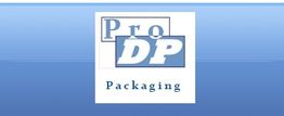 Logo mit Text: "Pro DP Packaging" in Blau-Weiß auf blauem Hintergrund.