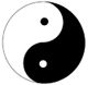 Yin-Yang-Symbol mit schwarzem und weißem Bereich, je mit einem Punkt der Gegenfarbe.