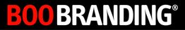 Schwarzes Logo mit rotem "BOO" und weißem "BRANDING" Text, markenrechtlich geschützt.