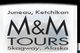 M&M Tours logo with Juneau, Ketchikan, and Skagway, Alaska text in black over snowy mountain.