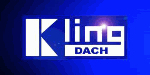 Logo mit blauem Hintergrund, Text: "Kling DACH" in Weiß und Blau.