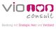 Logo mit Schriftzug "vio consult". Symbole: Schachfigur, Herz, Kopf. Text: Beratung mit Strategie.