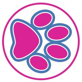 Roze pootafdruk omcirkeld door een dunne roze lijn op een witte achtergrond.