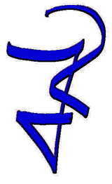 Abstrakte blaue Linien formen ein einzigartiges, geschwungenes Symbol auf weißem Hintergrund.