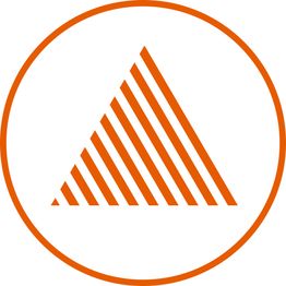 Orange striped triangle inside a circle on a white background.