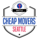 Logo with "Cheap Movers Seattle" text and Space Needle icon.