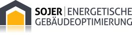 Logo mit Schriftzug "SOJER Energetische Gebäudeoptimierung" und Haus-Symbol in Grau und Gelb.