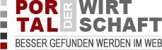 Logo mit Text: "Portal der Wirtschaft – Besser gefunden werden im Web", in Grau und Rot.