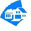 Blaues Haus-Icon auf weißem Hintergrund, stilisierte Darstellung eines Wohngebäudes.