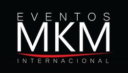 Logo negro con texto "Eventos MKM Internacional" en blanco y rojo.