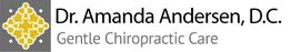Logo of Dr. Amanda Andersen, D.C., with a yellow pattern, and "Gentle Chiropractic Care".