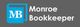 Logo with blue book icon and "Monroe Bookkeeper" text on grey background.