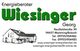 Visitenkarte von Energieberater Wiesinger mit Kontaktdaten und Zeichnung eines Hauses.