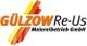 Logo von Gülzow Re-Us Malereibetrieb GmbH mit bunten Streifen in Gelb, Orange und Rot.