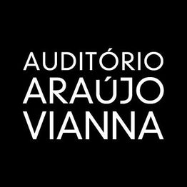 Texto branco "Auditório Araújo Vianna" em fundo preto.