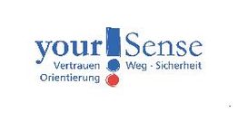 Logo mit Text: your!Sense, Vertrauen, Orientierung, Weg, Sicherheit in Blau und Rot.