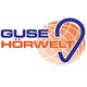 Logo von "Guse Hörwelt" mit stilisiertem Ohr und orangefarbenem Globus im Hintergrund.