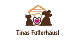 Logo mit Katze, Hund, Herz und Haus, Text: "Tinas Futterhäusl".