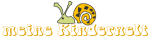 Cartoon-Schnecke mit gelben Gehäuse, daneben Text "meine Kinderzeit" in gelber Schrift.