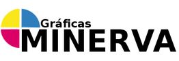 Logo de Gráficas Minerva con un círculo dividido en amarillo, azul y rojo.
