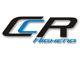 Logo mit den Buchstaben "CR" und dem Wort "Highend" in Schwarz und Blau.