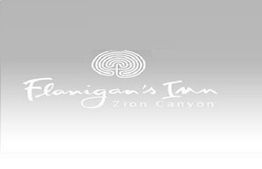 Logo of Flanigan's Inn with a stylized maze above the name and "Zion Canyon" below it.