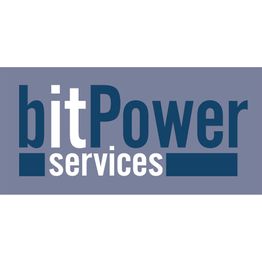 Logo mit dunkelblauem Text "bitPower services" auf grauem Hintergrund.