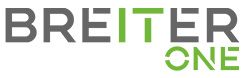 Logo mit dem Text "BREITER ONE" in Grau und Grün, stilisierte Buchstaben.
