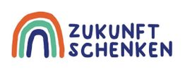 Buntes Logo mit Regenbogen und Text "Zukunft schenken" in blauer Schrift.