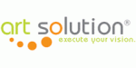 Logo von Art Solution: "execute your vision" in Grau und Orange mit Punkten.