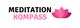 Logo mit Text "Meditation Kompass", daneben eine rosa Lotusblüte.