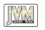 Logo: Graue Buchstaben JVM, darunter Text "Jobvideo - Macher", Weltkarte im Hintergrund.