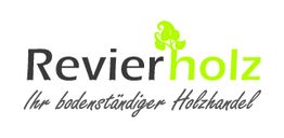 Logo von Revierholz, einem Holzhandel, mit Baum-Icon und Slogan: "Ihr bodenständiger Holzhandel".
