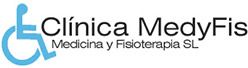Logotipo de Clínica MedyFis con símbolo azul de accesibilidad y texto de Medicina y Fisioterapia SL.