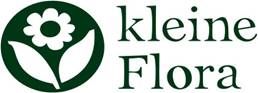 Logo mit stilisierter Blume und Text "kleine Flora" in Grün.