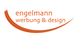 Logo von Engelmann Werbung & Design mit orangenem Schriftzug und Bogen.