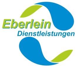 Logo: "Eberlein Dienstleistungen" in Blau und Grün, mit blattartigen Formen daneben.