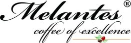 „Melantes“-Logo mit Schriftzug „coffee of excellence“ und Kaffeebohnen-Grafik.