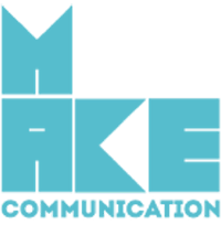 Logotipo de "MKE" con letras estilizadas en azul y morado sobre un fondo blanco.