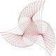 Disegno geometrico astratto con curve intrecciate rosse su sfondo bianco.