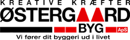 Logo for Østergård Byg ApS med tagformet "A". Tekst: "Vi fører dit byggeri i god stil".