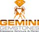 Logo von Gemini Gemstones mit Zwillingen und Diamant; Text: "Edelsteine Schmuck & Perlen".