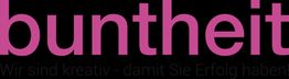 „Buntheit“ in Pink auf Schwarz, Text darunter: „Wir sind kreativ - damit Sie Erfolg haben“.