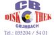 Logo der CB Diskothek Grumbach mit Schallplatte und Kontaktnummer: 035204 / 54 01.