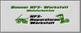 Bonner KFZ-Werkstatt-Logo mit grünen Autoteilen und schwarzem Text auf grauem Hintergrund.