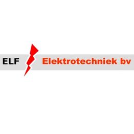 Logo van ELF Elektrotechniek bv met rode bliksemschicht en tekst op grijze achtergrond.