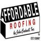 Affordable Roofing logo with bold text and company details.