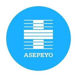 Logo de Asepeyo: símbolo blanco sobre fondo azul circular.